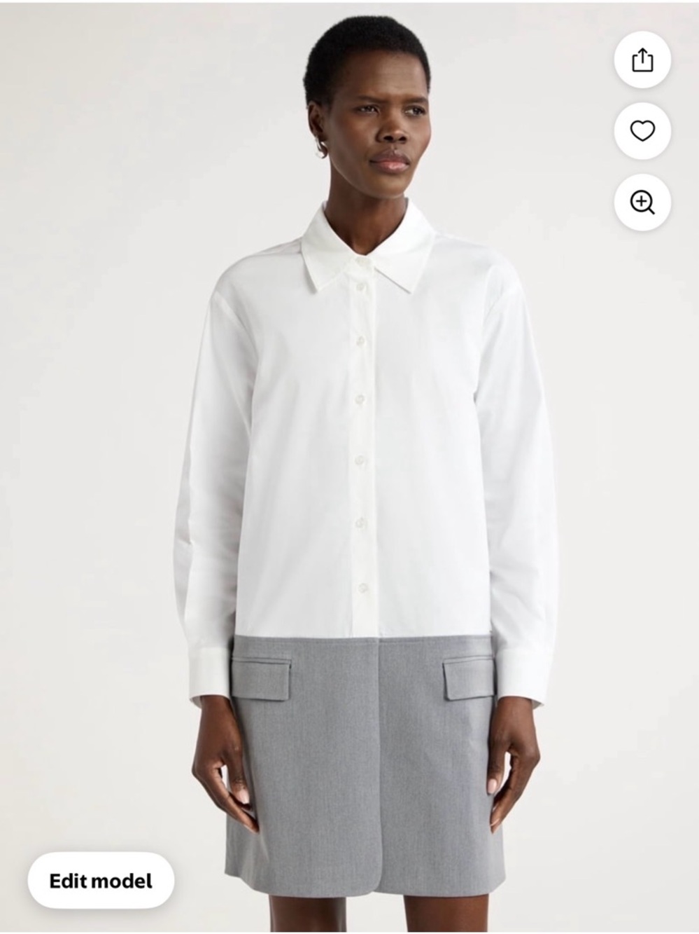Long-Sleeve White Shirt/blazer Dress with Gray blazer skirt